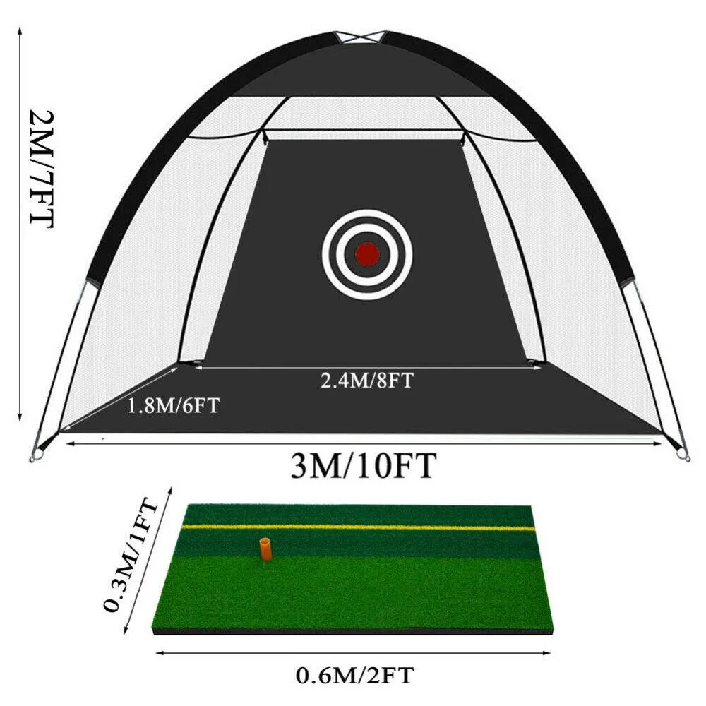 New 10 Foot (3M) Golf Net SET with Mat & Balls - Large Golf Hitting Nets