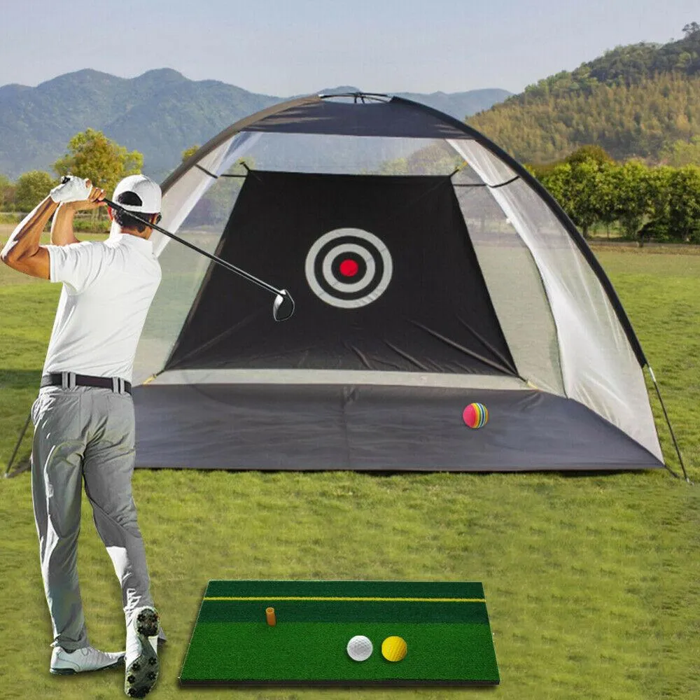 New 10 Foot (3M) Golf Net SET with Mat & Balls - Large Golf Hitting Nets