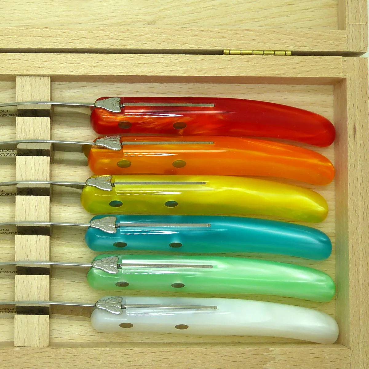 NEW Claude Dozorme Laguiole Steak Knife Gift Set of 6 ETE Rainbow