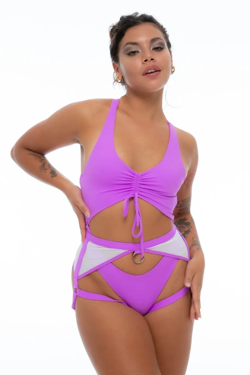 Nona Perkasa Neon Purple/White Garter Belt