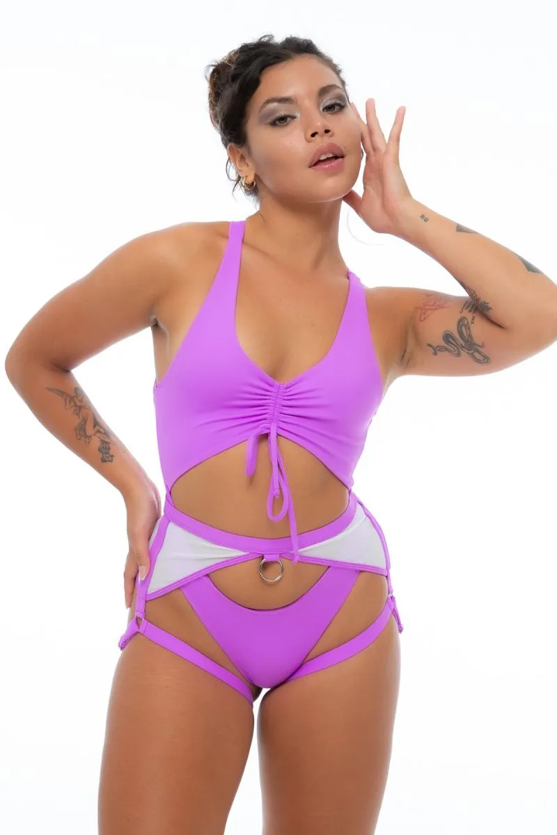 Nona Perkasa Neon Purple/White Garter Belt