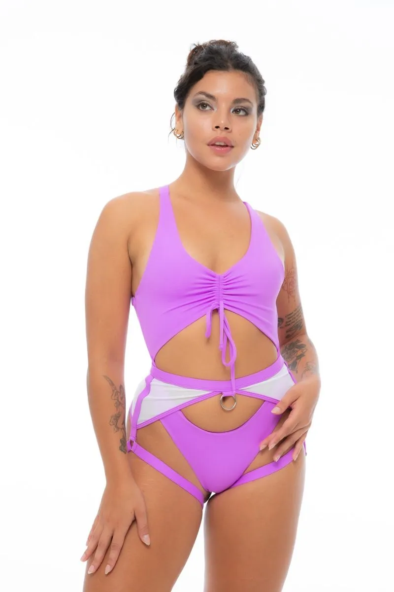 Nona Perkasa Neon Purple/White Garter Belt