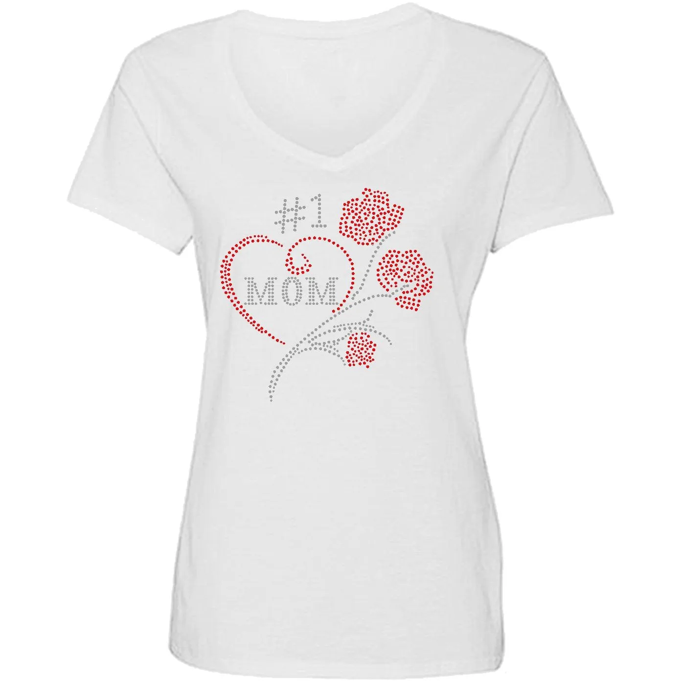 Number One Mom With Roses Rhinestone Tee