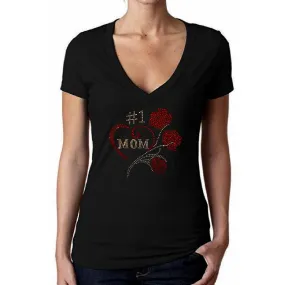 Number One Mom With Roses Rhinestone Tee