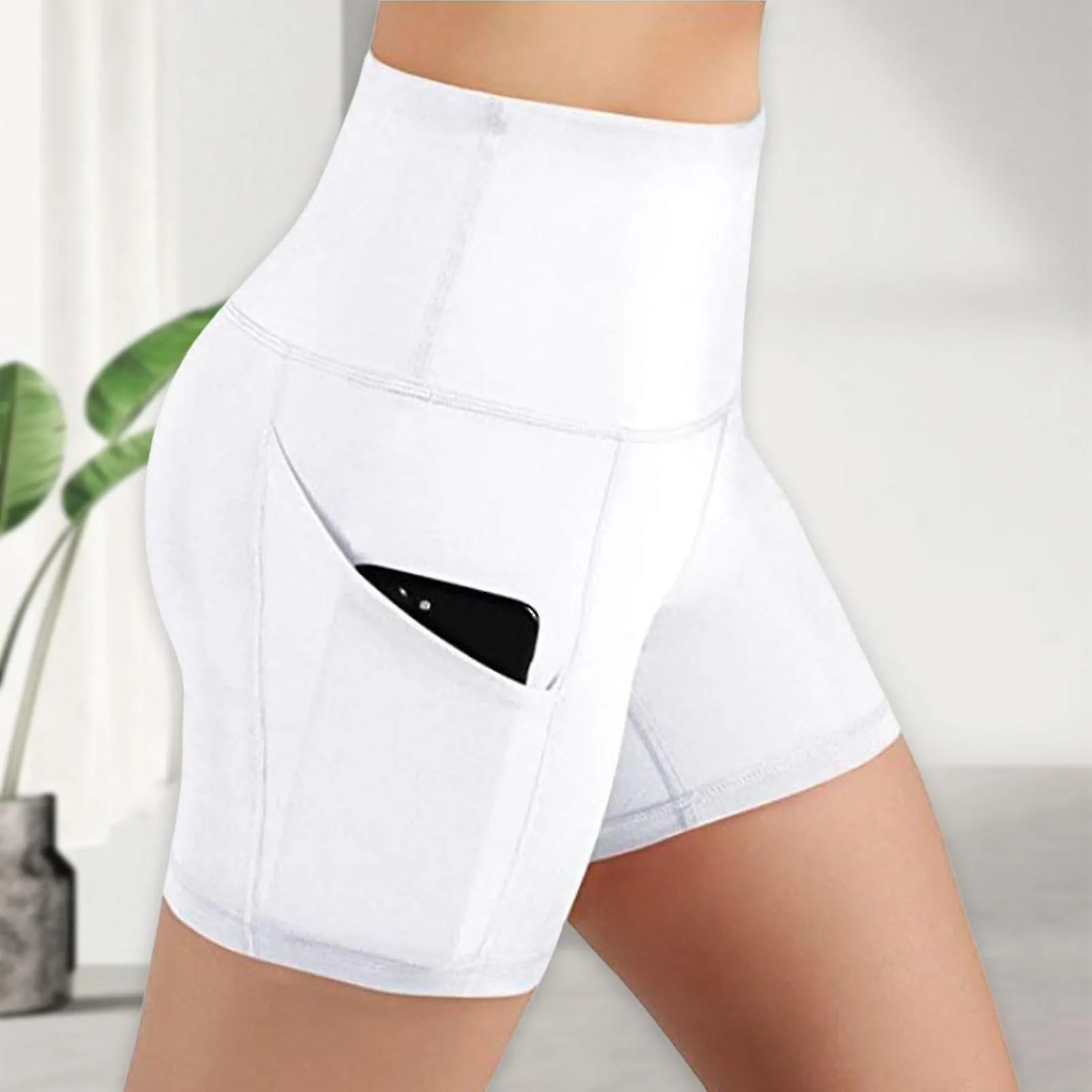 Pantalones cortos de bicicleta de cintura alta para mujer con 2 bolsillos laterales Workout Running Yoga Shorts para Yoga Exerci