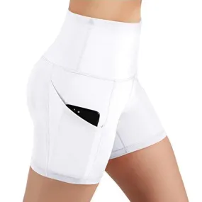 Pantalones cortos de bicicleta de cintura alta para mujer con 2 bolsillos laterales Workout Running Yoga Shorts para Yoga Exerci