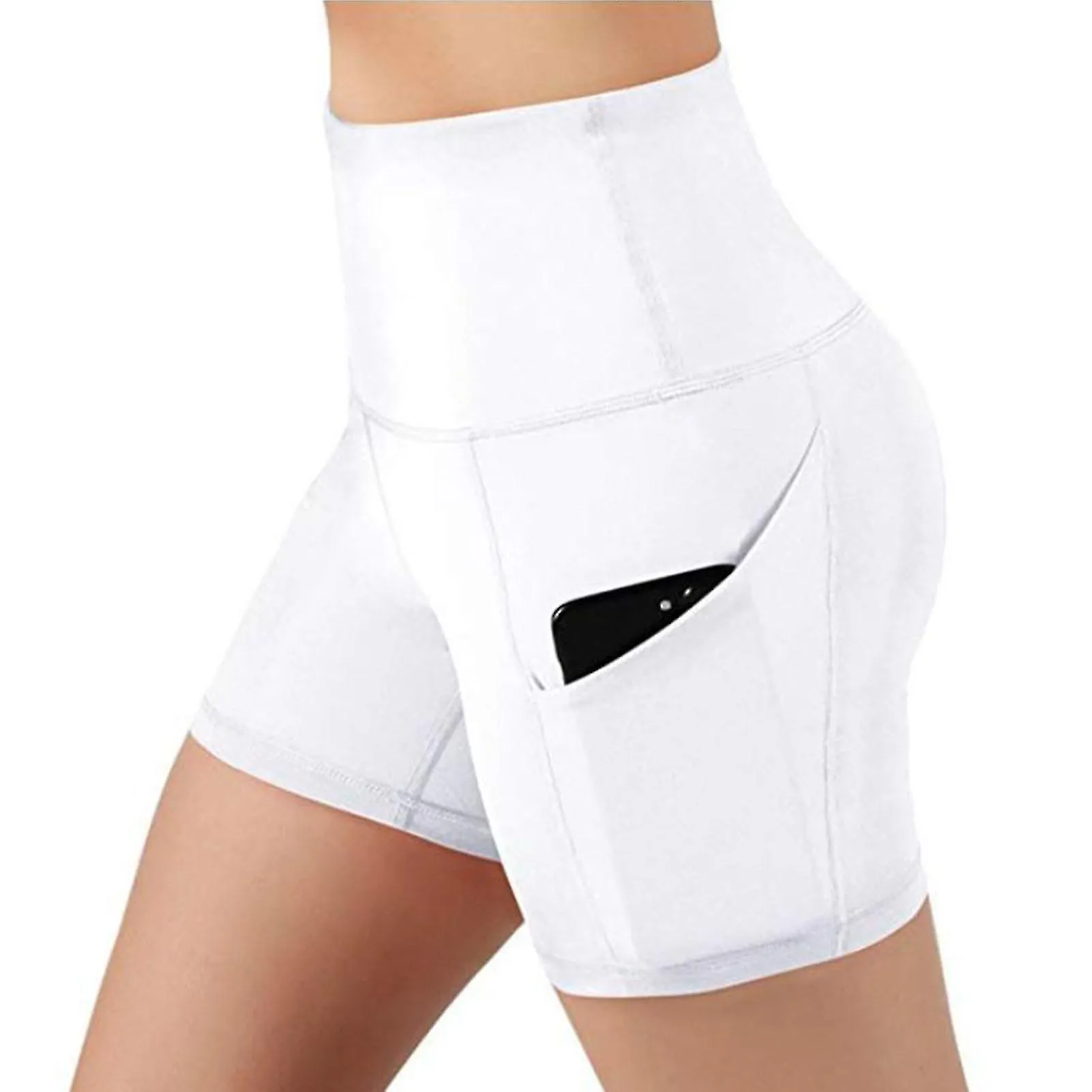 Pantalones cortos de bicicleta de cintura alta para mujer con 2 bolsillos laterales Workout Running Yoga Shorts para Yoga Exerci