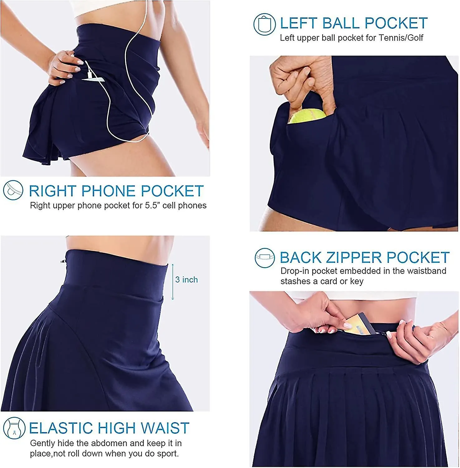 Pleated Tennis Skirts For Women With Pockets Shorts Athletic Golf Skorts Activewear Running Out Sports Skirt