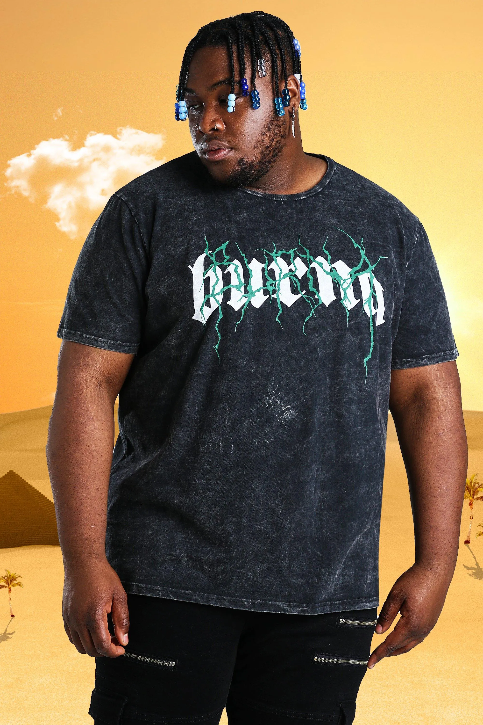 Plus Size Burna Boy Tour Acid Wash T-Shirt