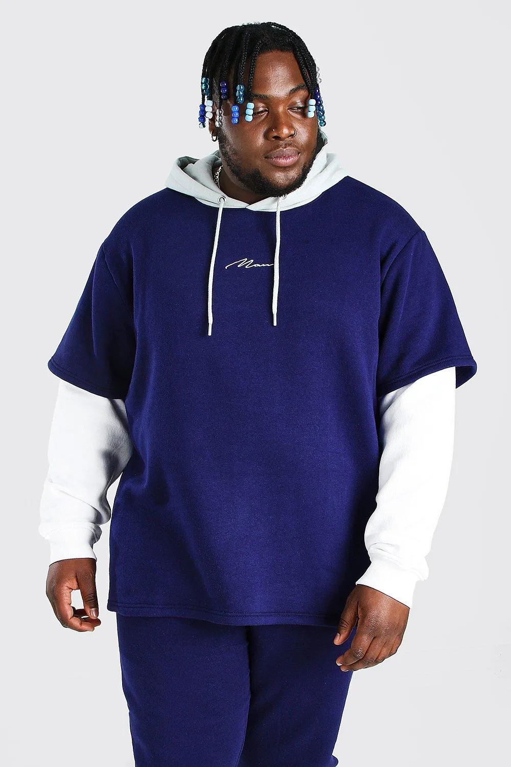 Plus Size Colour Block Layered Sleeve Hoodie