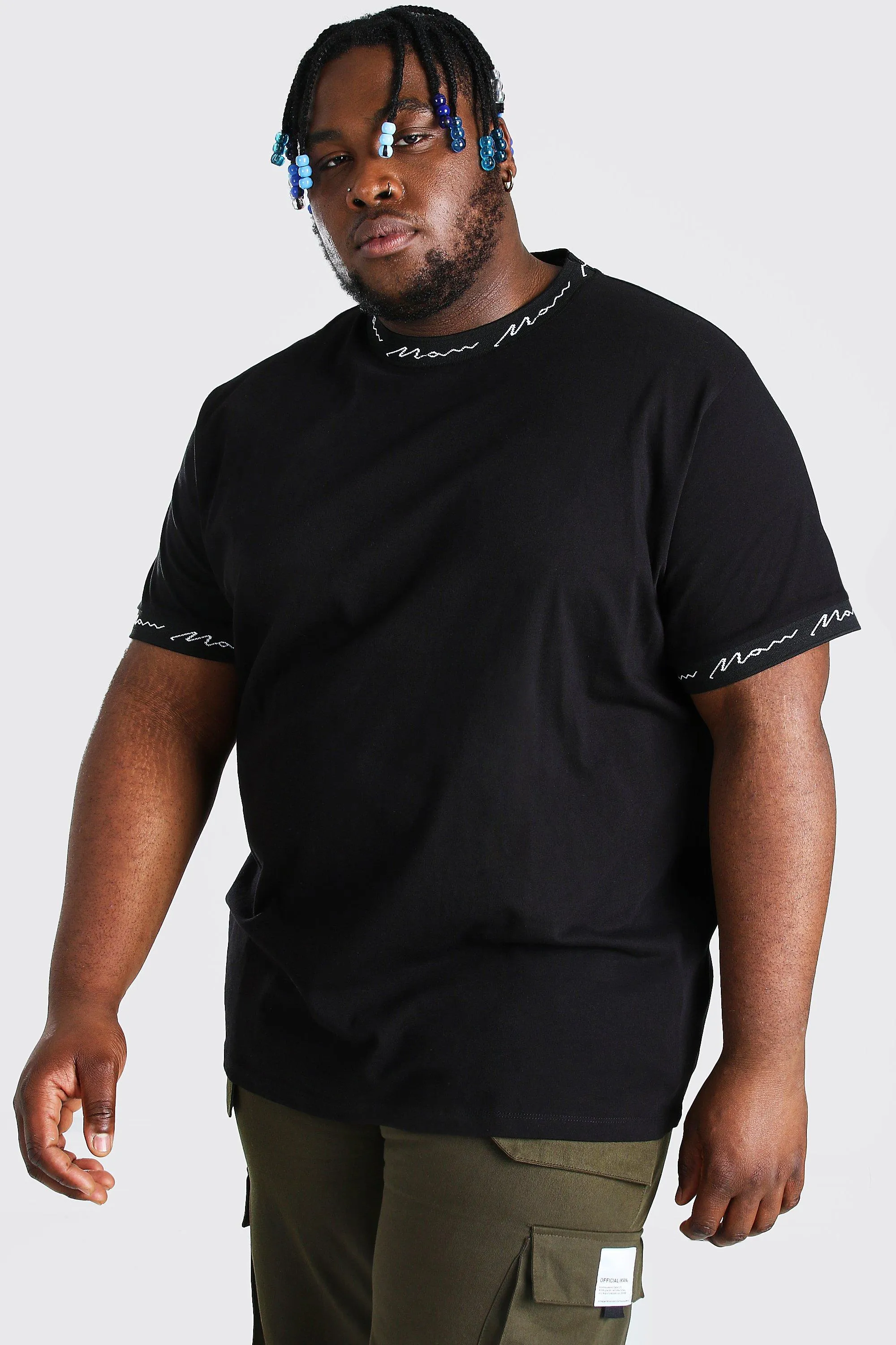 Plus Size MAN Rib And Sleeve Detail T-Shirt