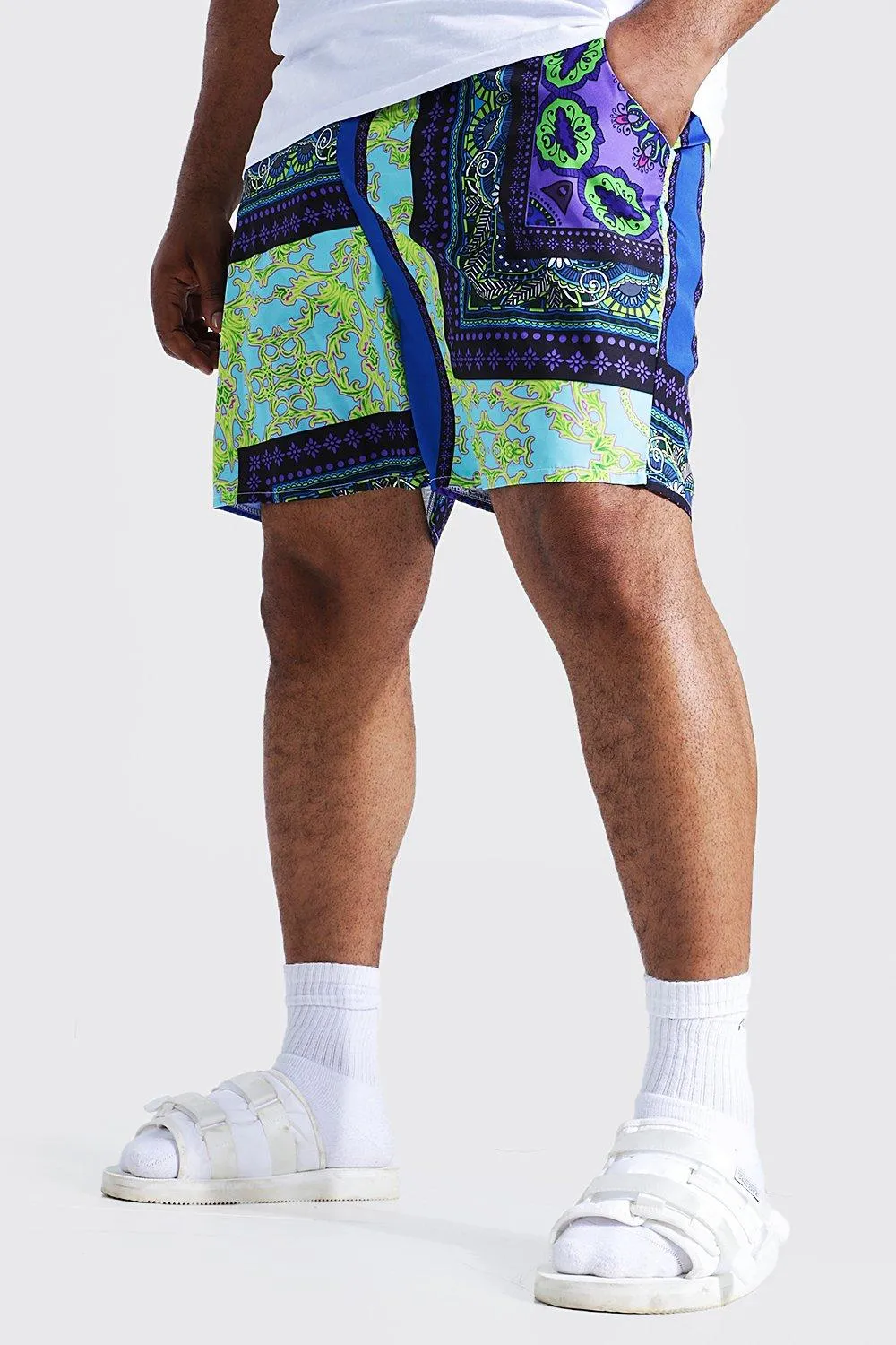 Plus Size Mid Length Bandana Print Swim Short