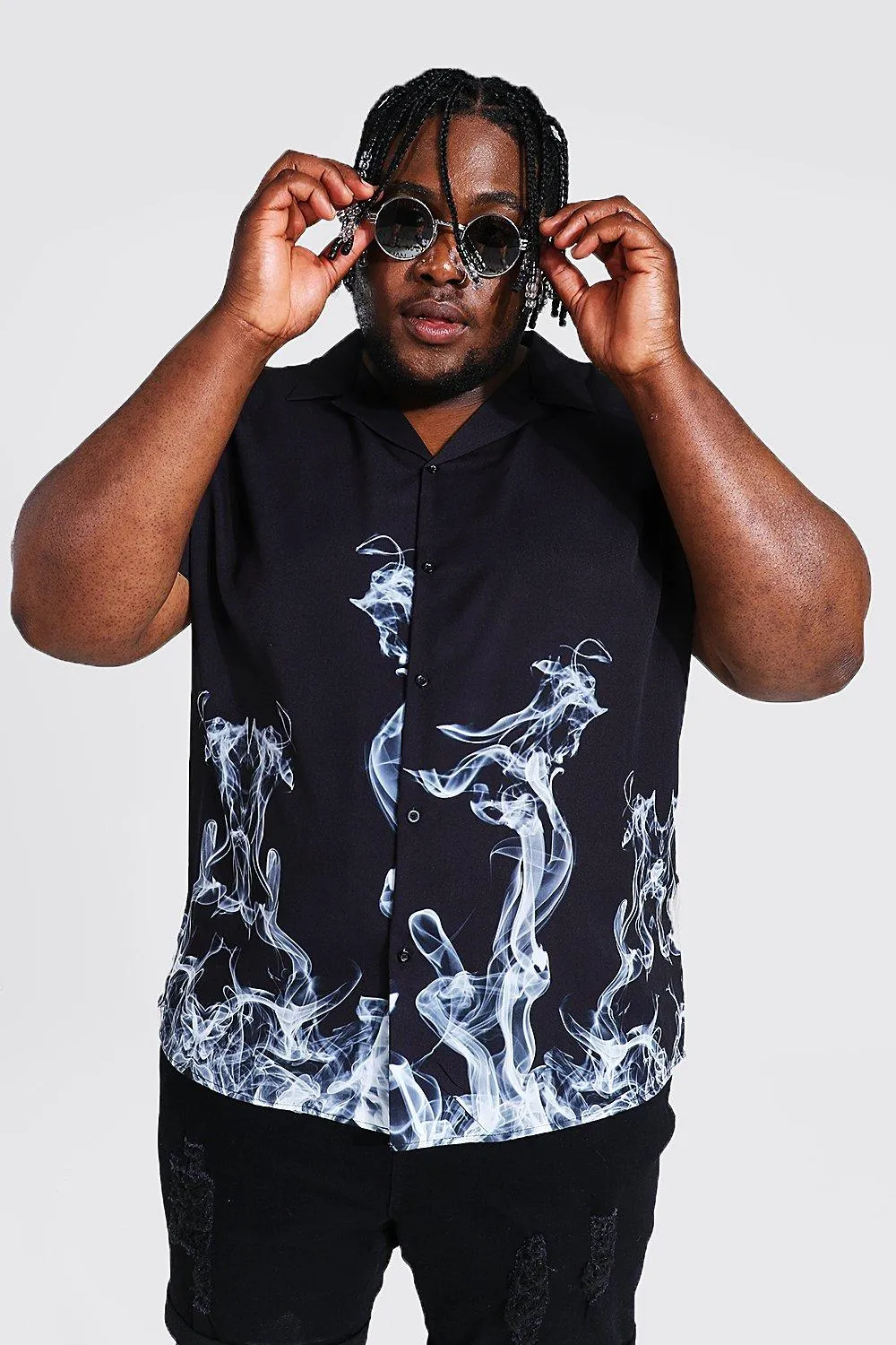 Plus Size Short Sleeve Smoke Print Shirt