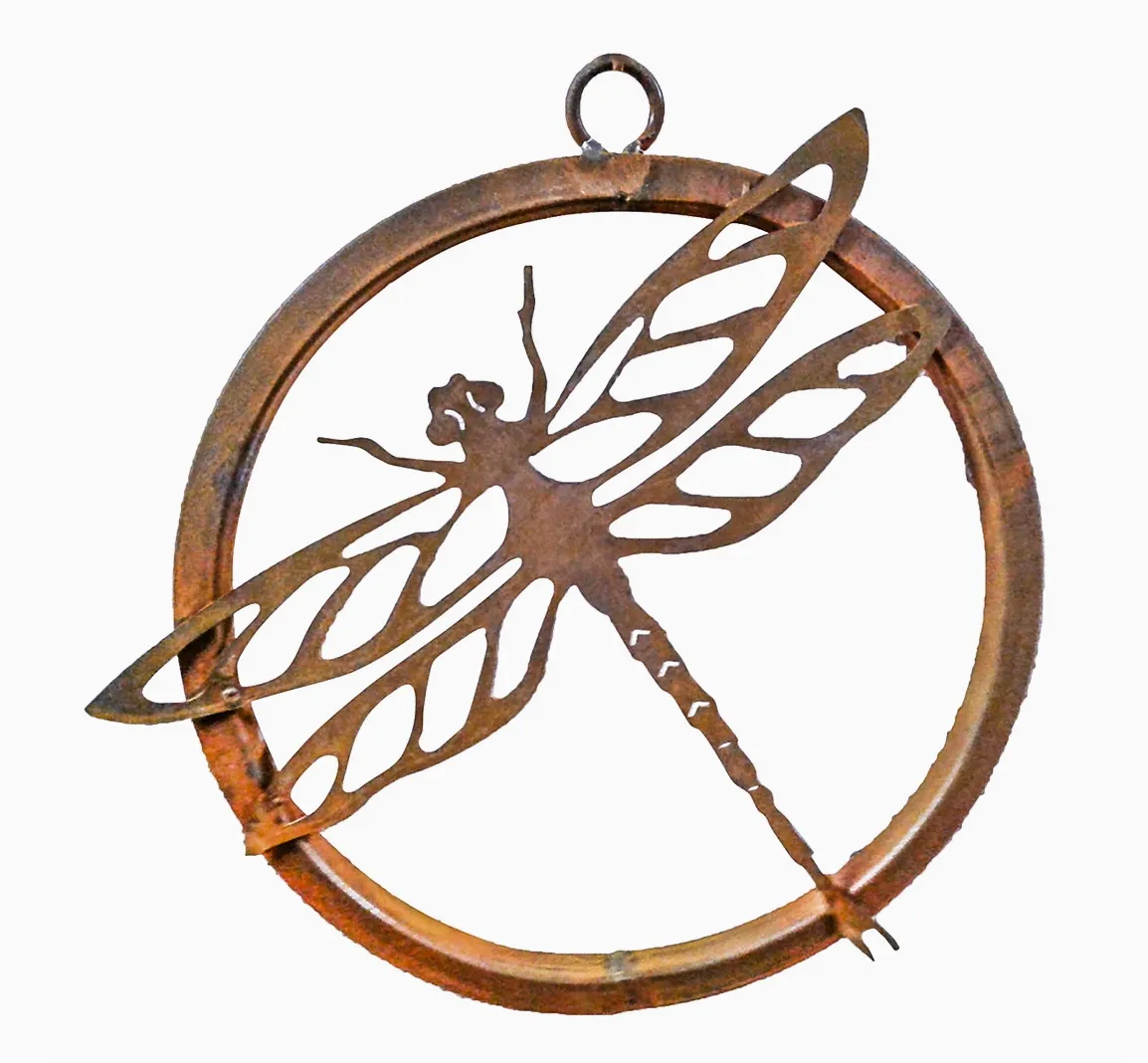 Rustic Dragonfly Ring  with Long Chain Hook Garden Art