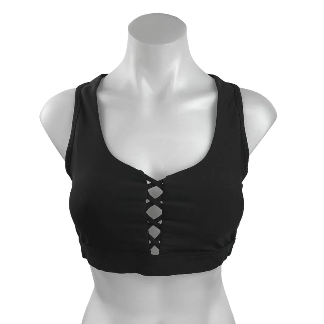 Soul Black Lace Up Racerback Keyhole Activewear Fitness Gym Sports Bra Size M