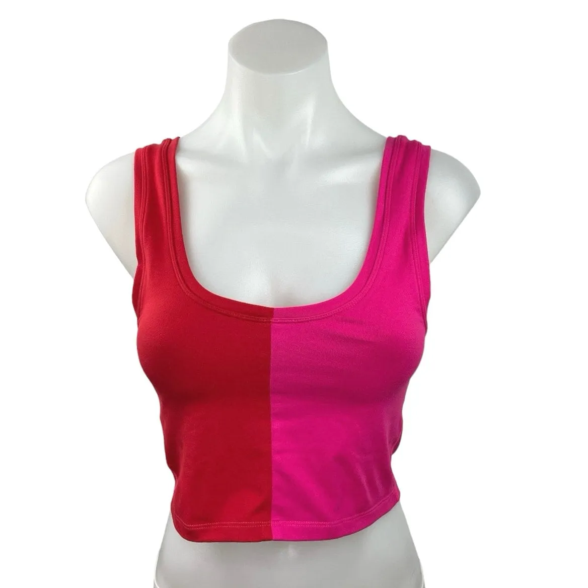 Terez Red Pink Colorblock Scoop Neck Activewear Fitness Yoga Gym Tank Top Size S