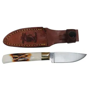 The Bone Collector Fixed Blade Knife with Bone Handle and Matching Leather Holster