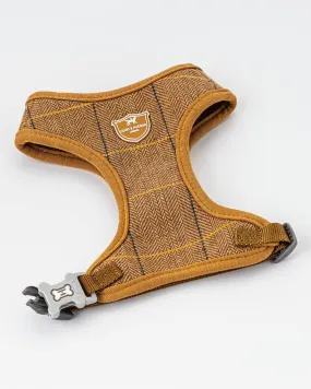 Tweed Dog Harness - Caramel Checkered Herringbone