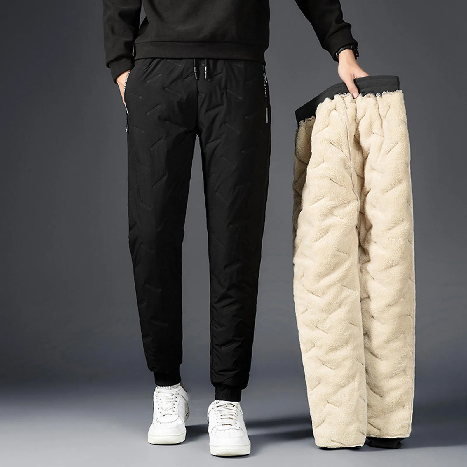 Winter Lambswool Warm Thicken Sweatpants Men Fashion Joggers Water Proof Casual Pants Men Brand Plus Fleece Plus Size Trousers