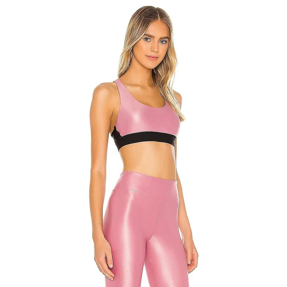 Women's Activewear Set Workout Sets 2 Piece Cropped Color Block Sports Bra Leggings Pink Spandex Yoga Fitness Gym Workout Hi