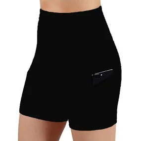 Women's High Waisted Bike Shorts With 2 Side Pockets Workout Running Yoga Shorts For Yoga Exercise F-FCY