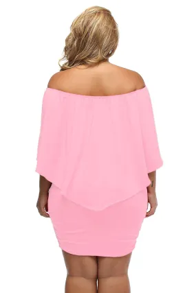 Women's Plus Size Dressing Layered Pink Mini Poncho Dress