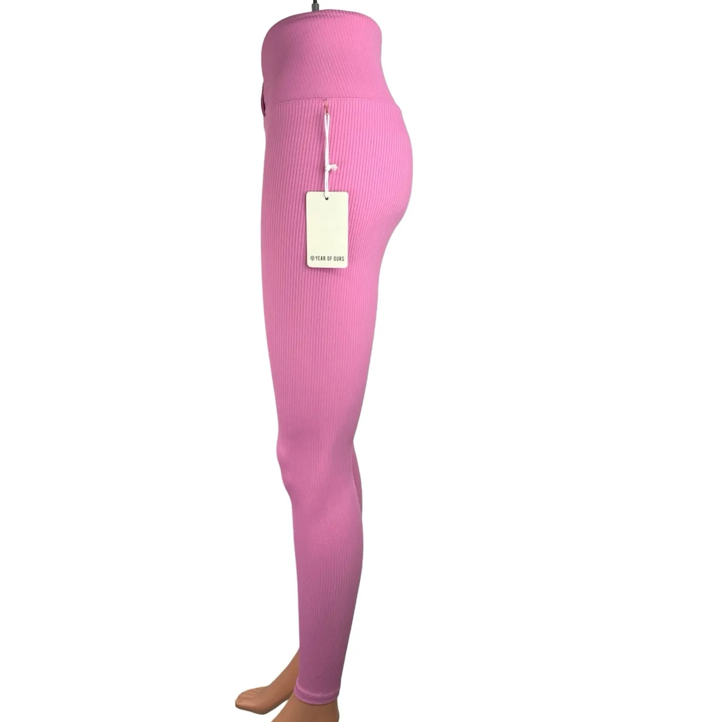 Years Of Ours Veronica NWT Pink Ribbed Low Rise Pull On Activewear Leggings Sz M